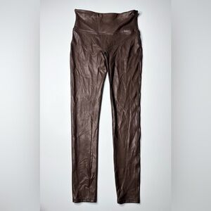 SPANX Leggings by Sara Blakely Medium Brown Faux Leather Style #2437